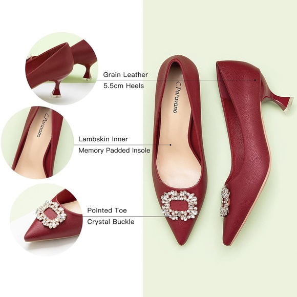 NWT C.Paravano Pumps I Pointed Toe Kitten Heel, Red 10.5 - Picture 5 of 12
